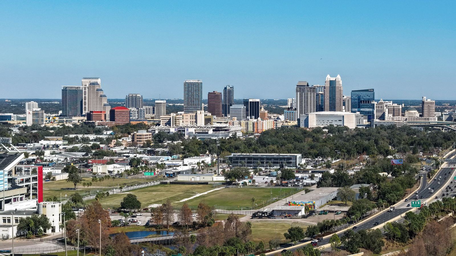 Aerial view of downtown Orlando and surrounding neighborhoods
