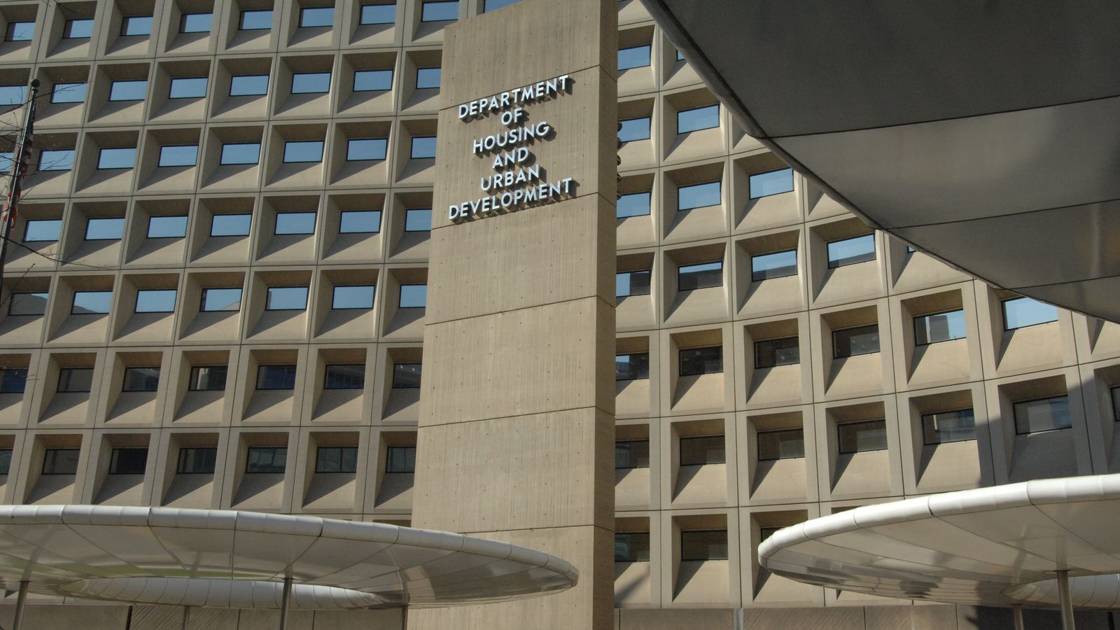Entrance of the Robert C. Weaver Federal Building, headquarters of HUD, in Washington