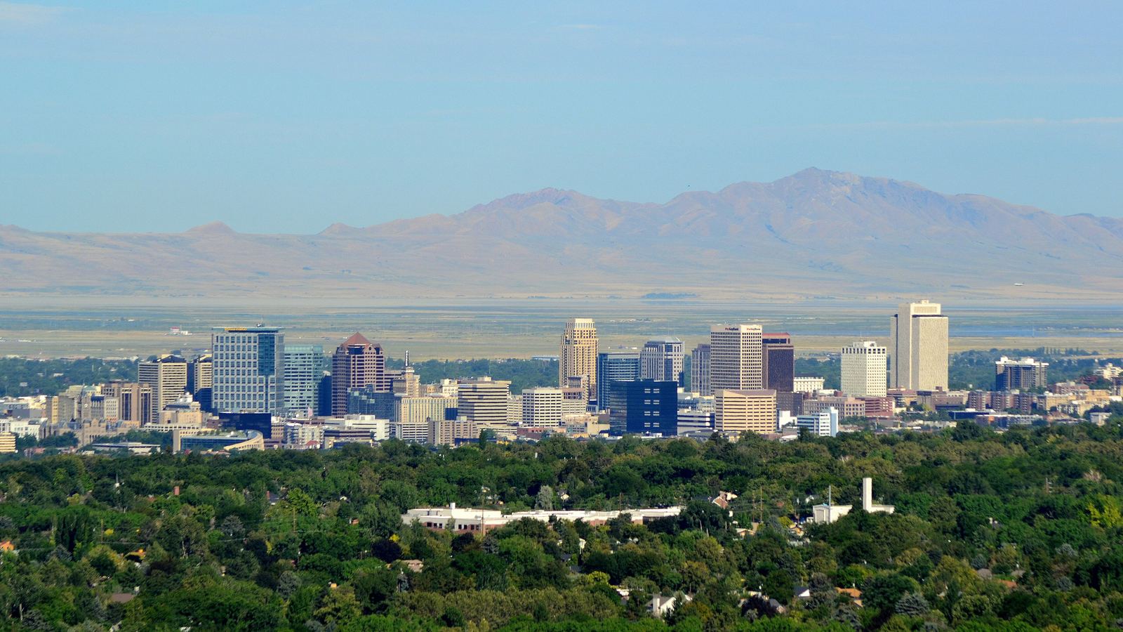Salt Lake City skyline beneath the mountains