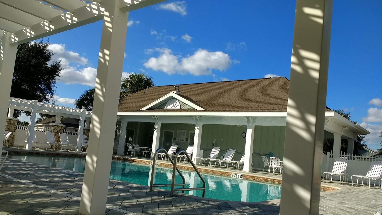 A community pool and recreation building in The Villages, Florida