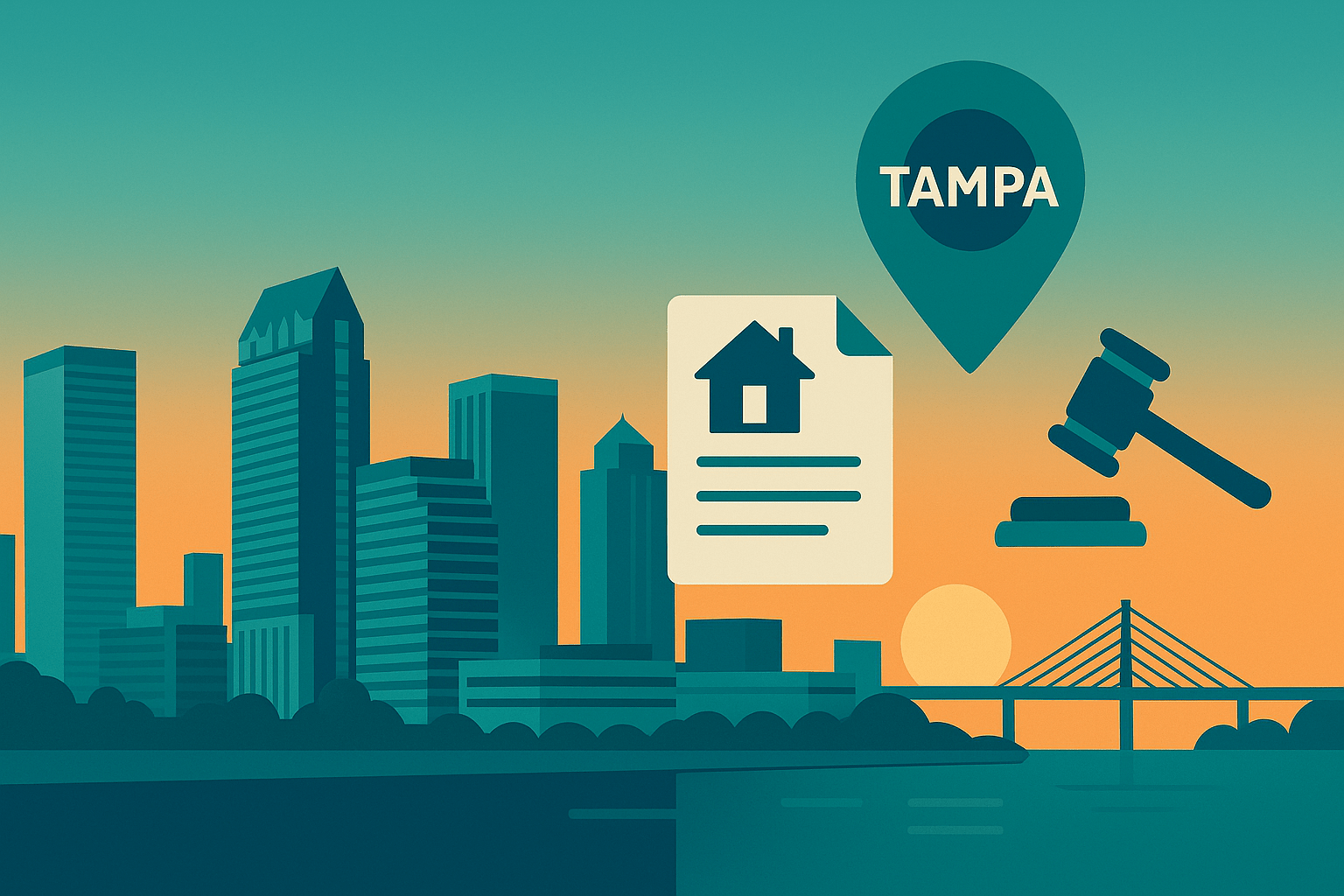 Tampa Bay skyline and neighborhoods collage, fast home sale theme