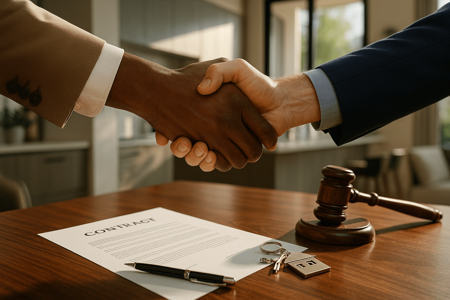 Modern negotiation and contract visuals for post-settlement real estate deals