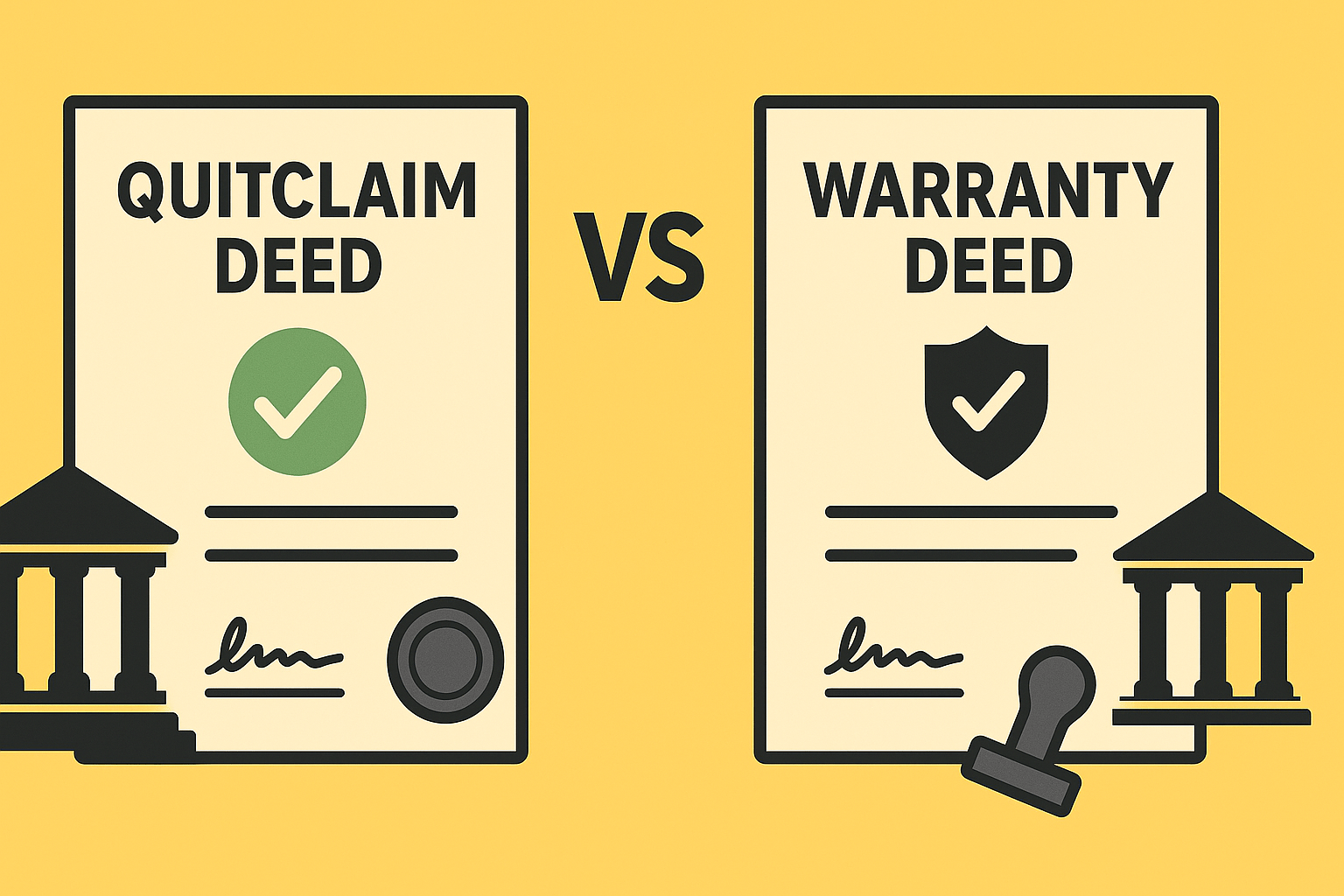 Featured: side-by-side concept of quitclaim and warranty deed differences