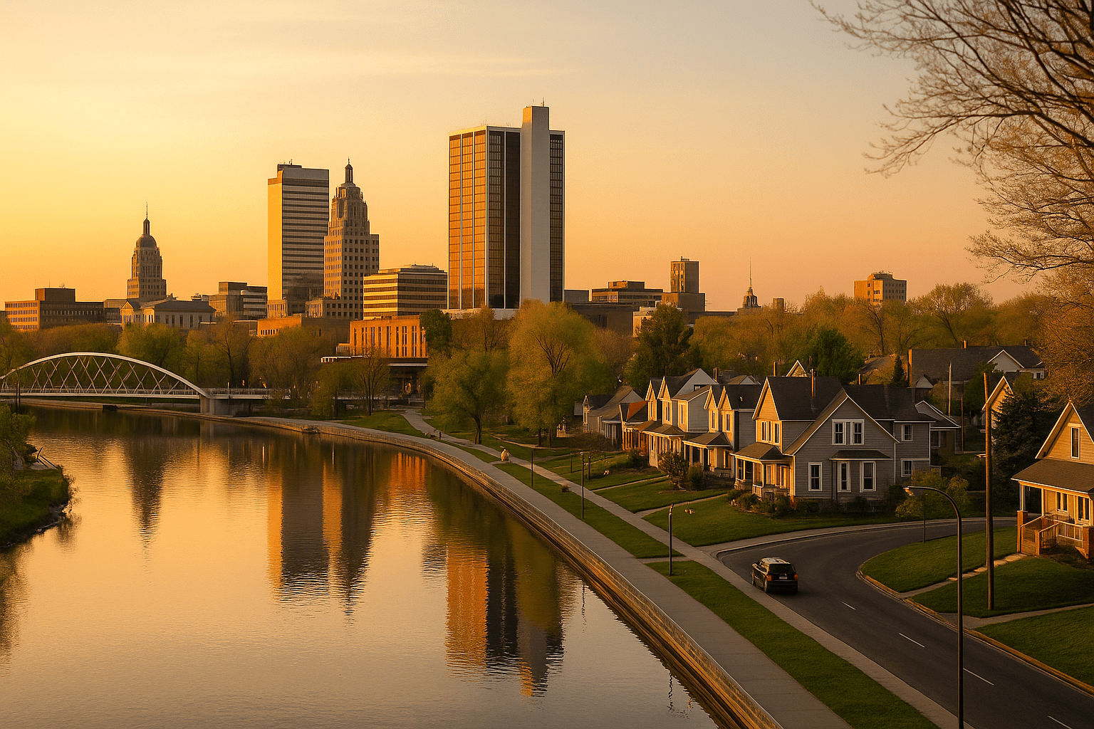 Tree-lined Fort Wayne neighborhood street