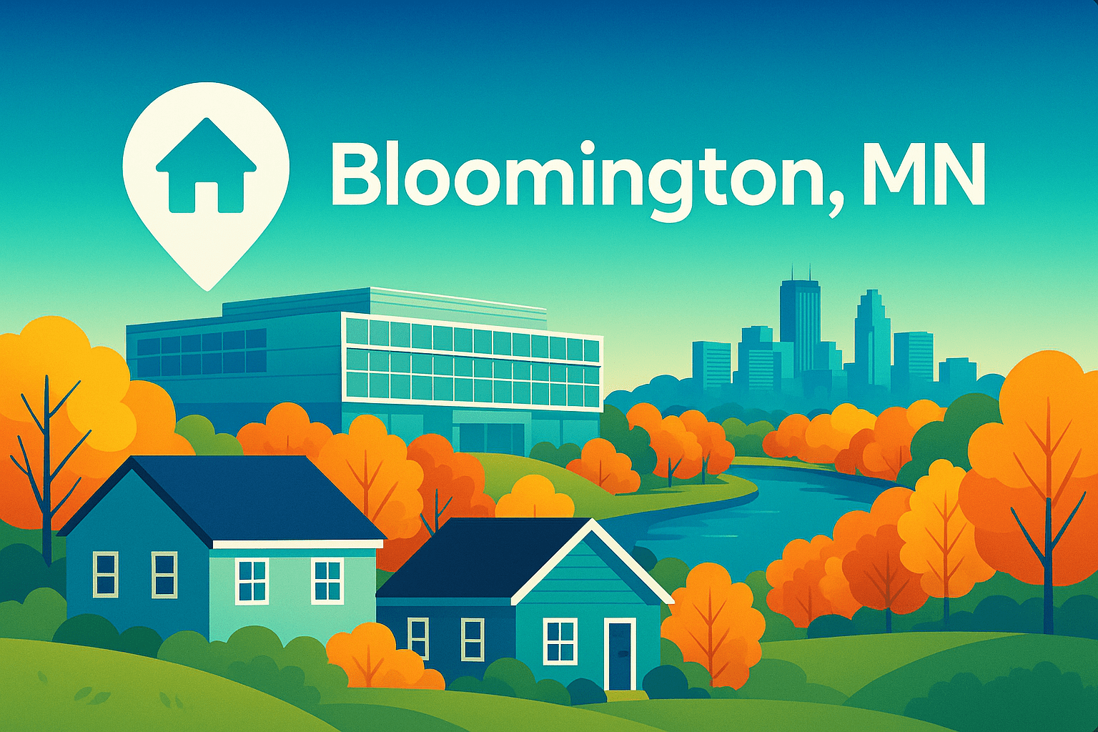 Bloomington Minnesota skyline and neighborhoods with confident home sale theme