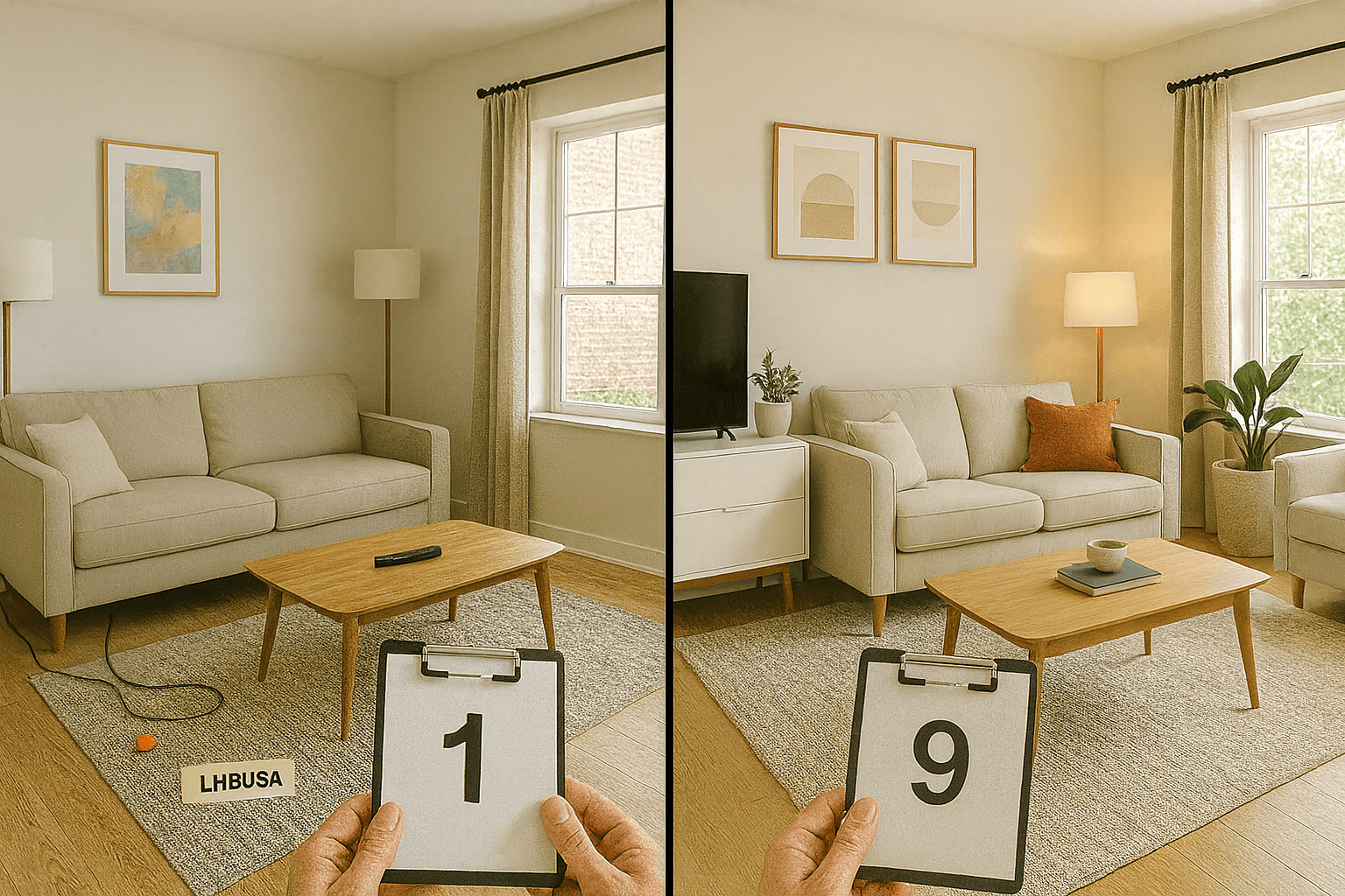 Small visual accent of a tidy staged room for Room Roast tips