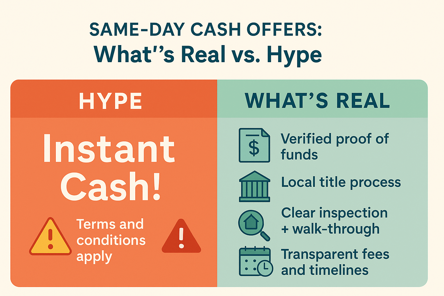 Featured visual illustrating same-day cash offer concept with timeline icons