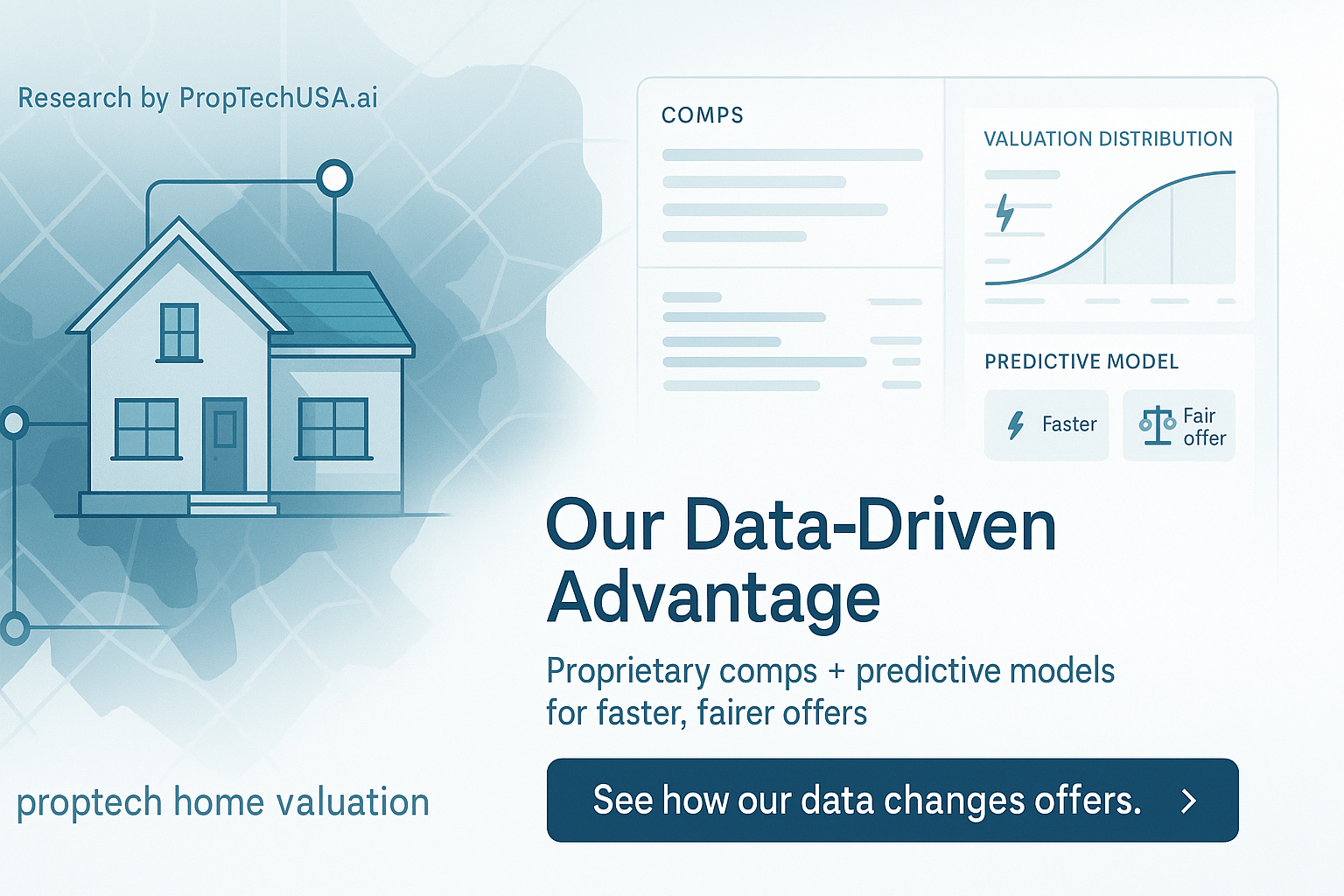 PropTechUSA.ai valuation dashboard: living data, comps, and predictive models powering offers