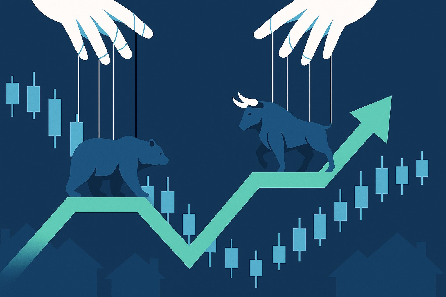 Illustration of a stock market dip with AI-driven analytics overlay
