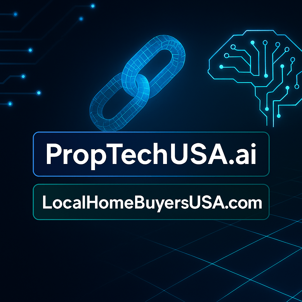 Abstract visualization of blockchain and AI streamlining real estate transactions