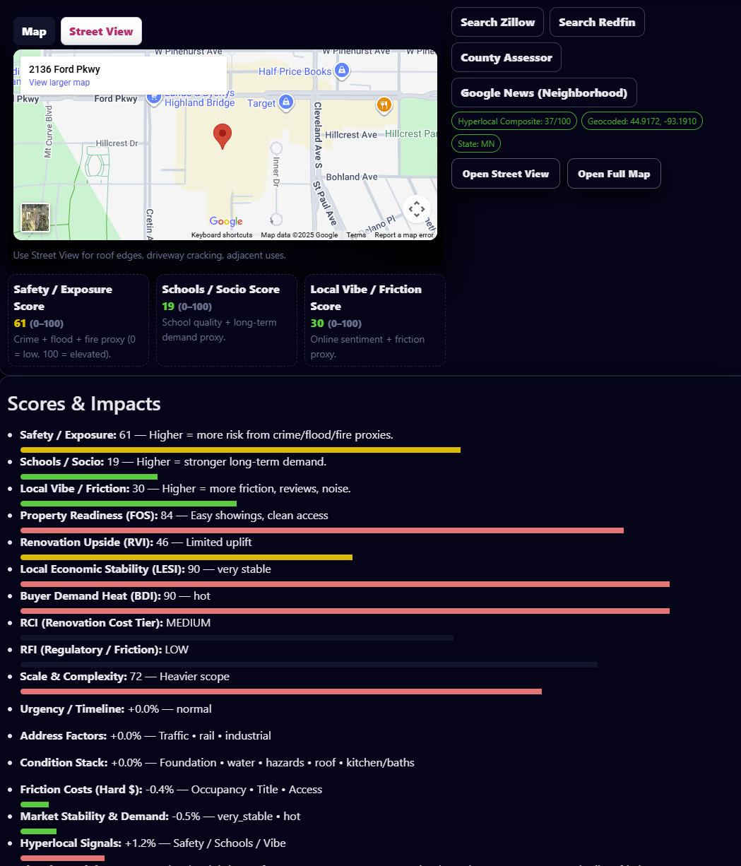 PropTechUSA.ai underwriting console showing data-backed offer inputs