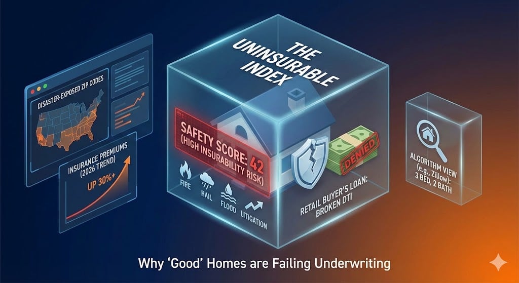 Featured visual showing Safety Scores and uninsurable home risk across U.S. markets