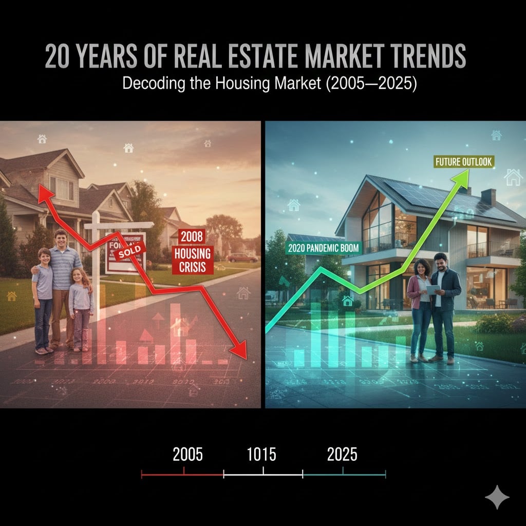 Data-driven housing market dashboard with charts tracking 20 years of real estate trends