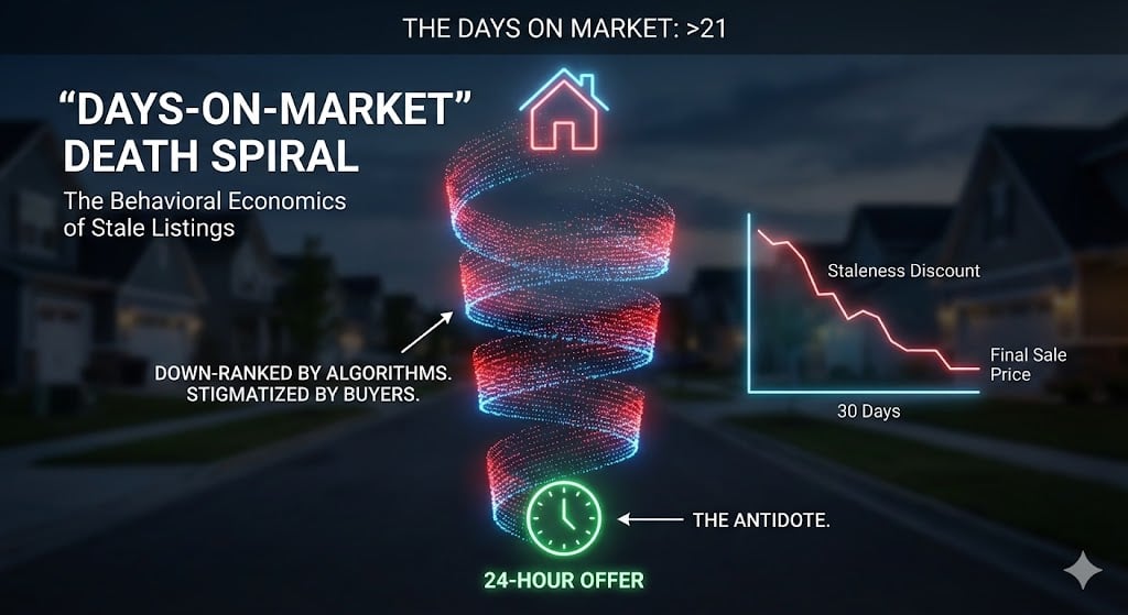 Dashboard visualizing days-on-market death spiral and listing staleness discount