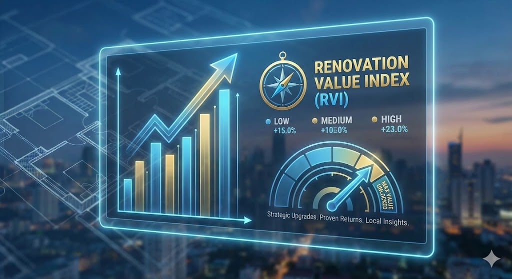Renovation Value Index RVI dashboard showing myth vs reality vs certainty curves