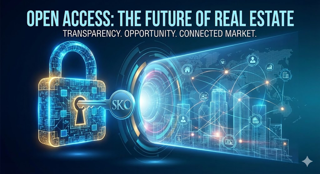 Abstract illustration of an open, data-driven real estate marketplace