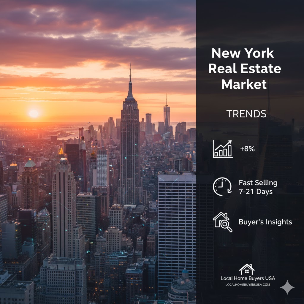 Stylized New York skyline and data grid representing the 2025 housing market.