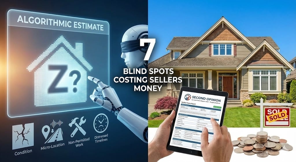 High-level visualization of algorithmic home value layers and human reality data used by PropTechUSA.ai