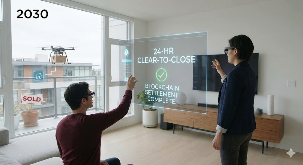 Stylized diagram of tokenized home title and digital identity connections