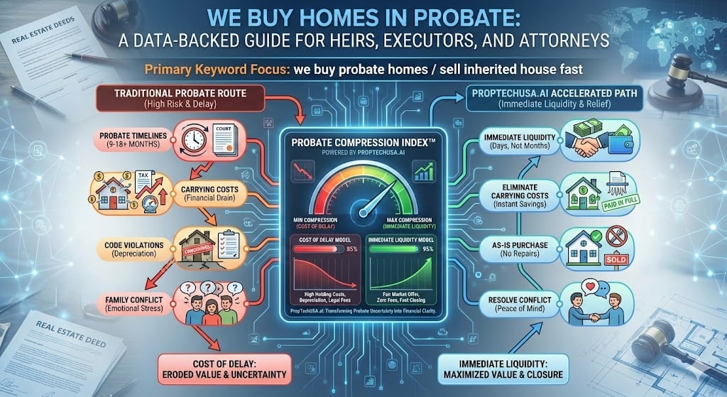 Heirs reviewing data dashboard showing probate sale options and timelines