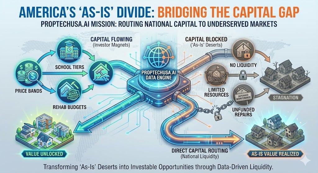 Heat map showing investor capital hot spots and cold zones across U.S. as-is inventory