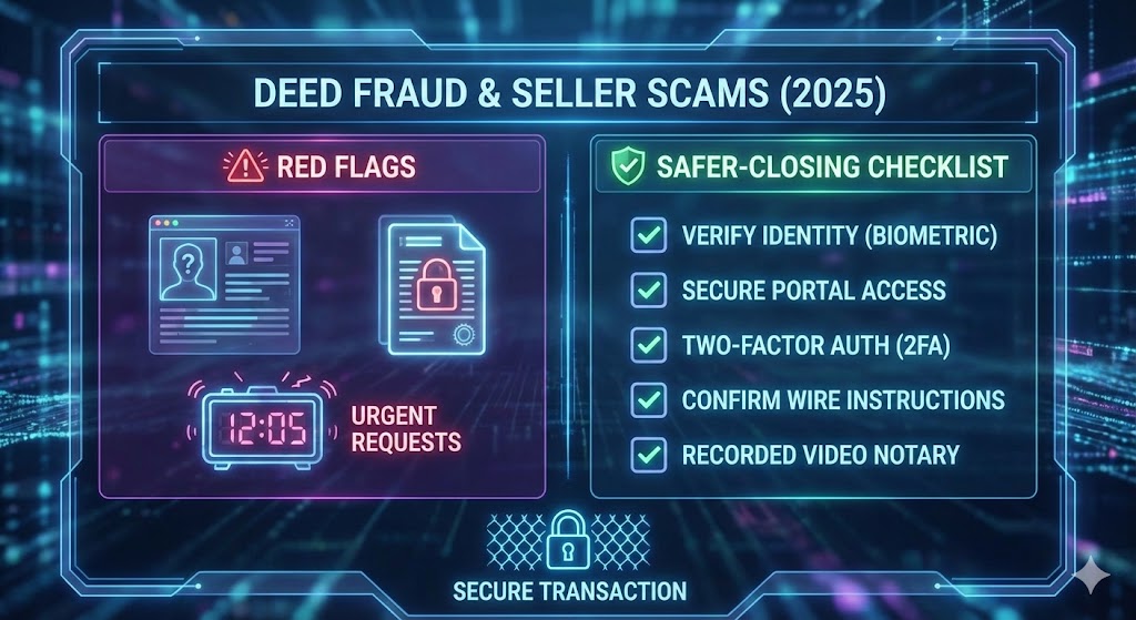 Digital security dashboard concept protecting home sellers from deed fraud