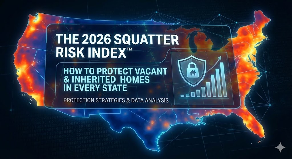 Dark dashboard visual for the 2026 Squatter Risk Index by Local Home Buyers USA
