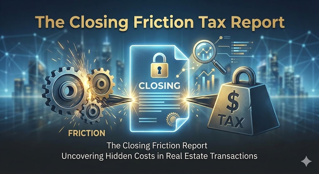 Featured image: closing friction tax report terminal-style visual